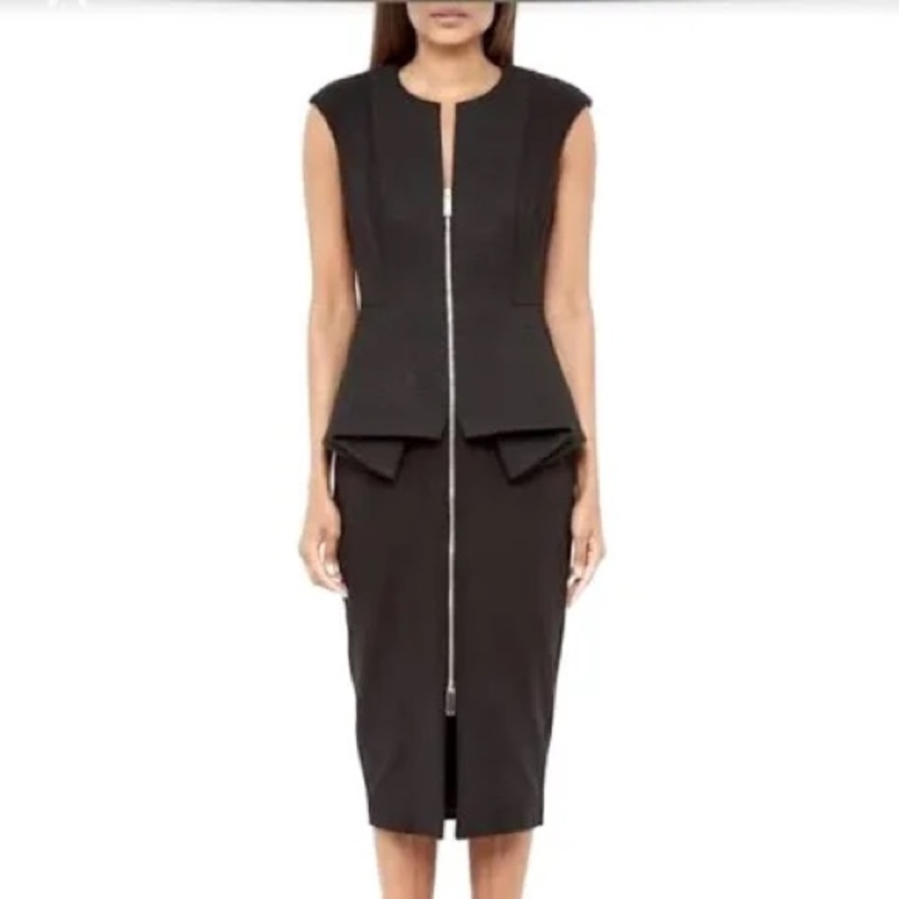 Ted Baker London Black Zip-Front Peplum Sheath Dress Size 3 (US 8)